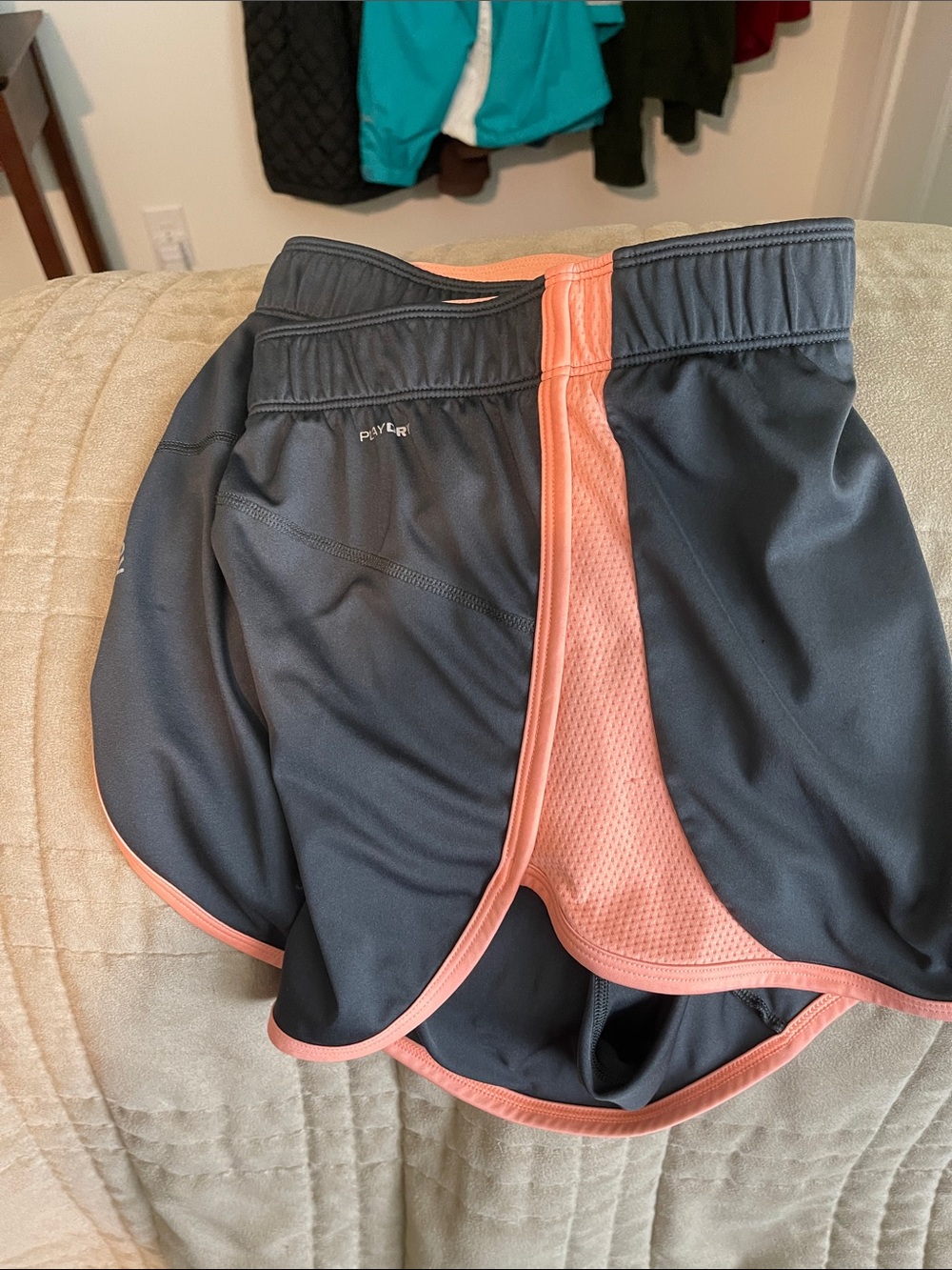 Reebok Women's Athletic Shorts in Dark Gray with Coral Trim